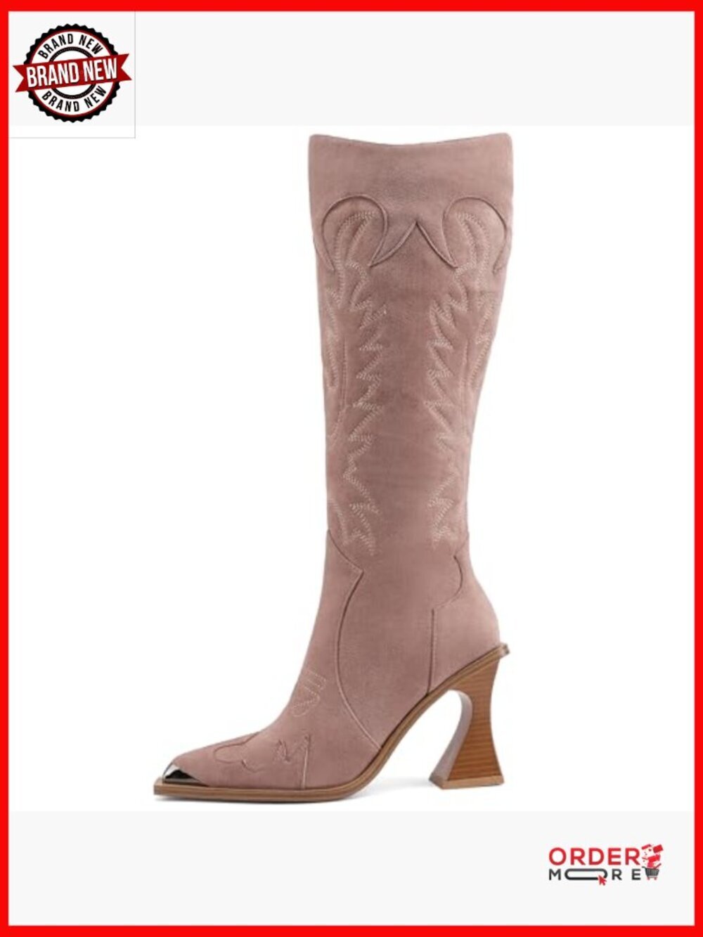 Knee High Western Cowboy Boots with Side Zipper, 3.5 Inch Heel - Picture 7 of 7
